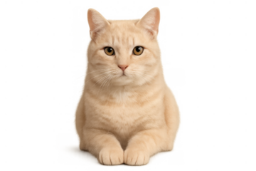 Ginger cat sitting and looking at camera, fluffy feline pet portrait with attentive expression on transparent background