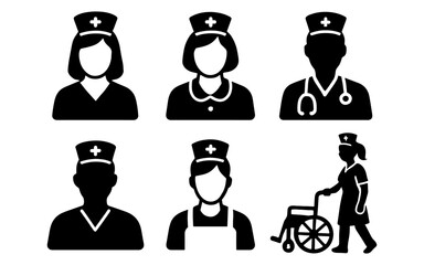 Healthcare professionals silhouettes: nurses and medical staff icons
