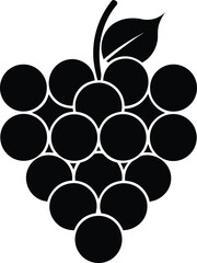 Black Minimalist Grape Bunch Silhouette Icon with Leaf