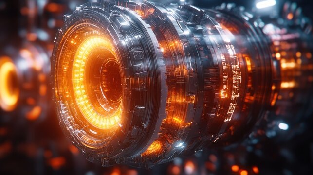 Futuristic engine glowing with orange light
