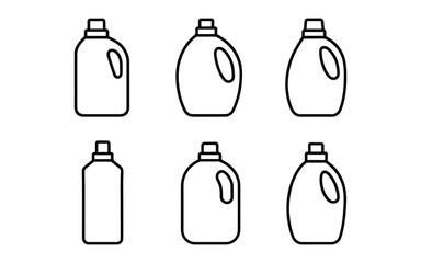 Fototapeta premium Minimalist detergent bottle icons set in outline style for packaging design