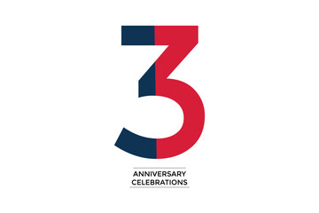 3 anniversary celebrations in blue and red. Modern minimalist anniversary background