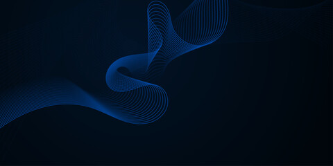 Blue line wave element with abstract banner background.