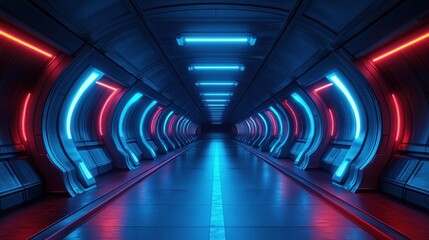 Futuristic tunnel with vibrant neon lights
