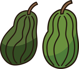 Two green papaya fruits on transparent background