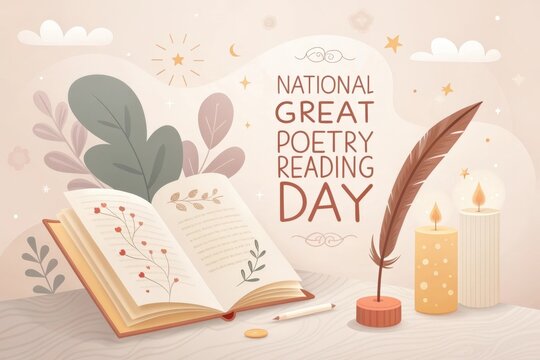 An open book and feather pen celebrating National Poetry Reading Day