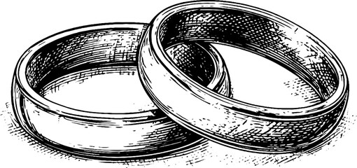Intertwined wedding rings in vintage engraving style for romantic designs