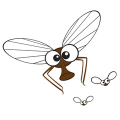 Cute midges with big eyes flying around. Vector cartoon clipart isolated on white background