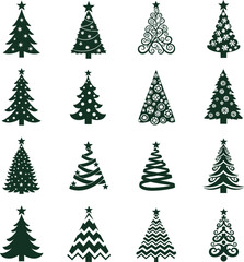 Obraz premium Collection of sixteen diverse stylized christmas trees in various festive designs and silhouettes