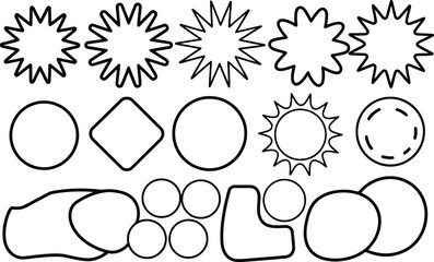 Collection of various abstract geometric shapes in black and white vector illustration