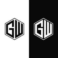 GW Monogram Initial Logo with Hexagon Style Design Stock Vector.