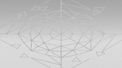Minimalist Geometric Line Art Background with Symmetrical Web Pattern and Triangles on Grayscale Gradient - Modern Futuristic Digital Template