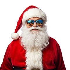 Santa Claus in sun protective glasses isolated on transparent or white background, png