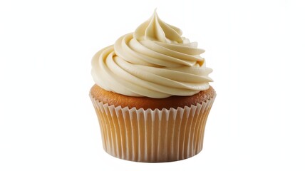 Fresh Baked Vanilla Cupcake with Swirl Frosting Isolated on White