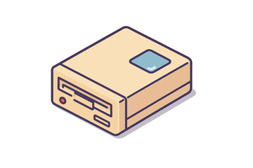 Beige external floppy disk drive unit retro computer hardware isometric view