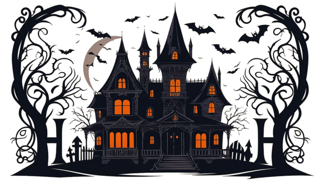 Haunted House Halloween Gothic Spooky Night Illustration