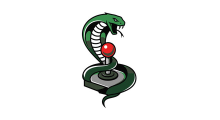 Snake Controller Logo: A striking logo features a stylized cobra coiled around an arcade controller, poised with alert focus and conveying digital gaming spirit.