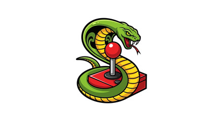 Obraz premium Serpentine Controller: A whimsical illustration of a snake intertwined with an arcade controller, symbolizing the playful fusion of gaming and nature.