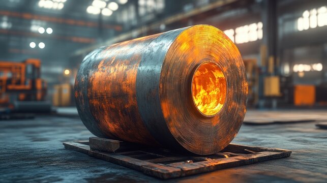 Hot metal coil in industrial setting