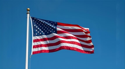 american flag on blue sky
