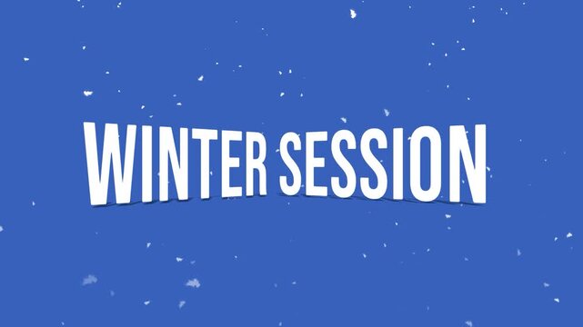 Winter session text animation with snow and 3d rotate effect on blue background. Suitable for intro opening ads