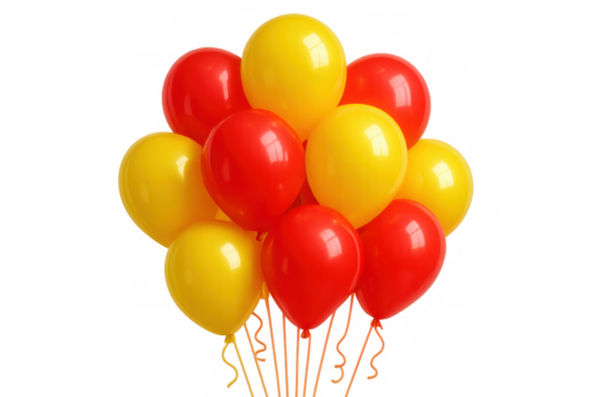 Red and yellow balloons forming bunch, representing celebration, party, birthday, and festive event - Powered by Adobe