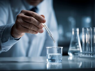 Close-Up of a Scientist's Hand Dripping Liquid into a Beaker