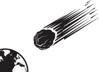 Black meteorite hurtles towards the earth creating a dramatic impact with a transparent background