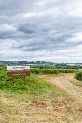 Saint Veran Vins de Bourgogne sign with rural vineyard landscape