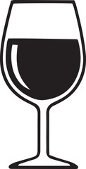 Isolated black outline of elegant wine glass filled with liquid is visible