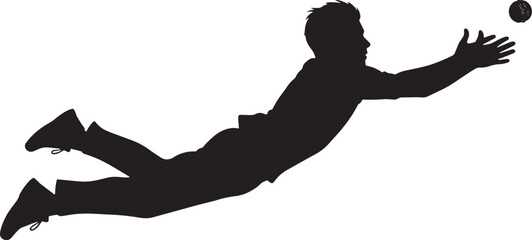 Silhouette shows an athlete diving midair, reaching for a ball, with transparent background