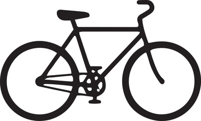 Simple black bicycle features basic frame, wheels, seat, and handle bar over transparent backdrop