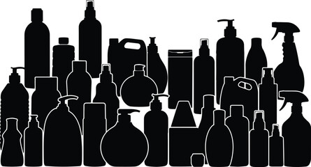 Various liquid container silhouettes display different shapes and sizes against a transparent background