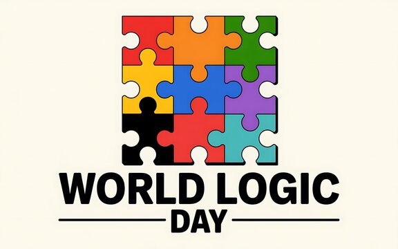 Colorful puzzle pieces forming a grid with world logic day text