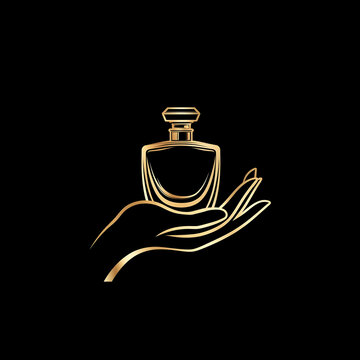gold perfume bottle held in hand clip art preview
