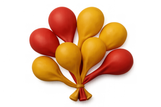 Deflated red and yellow balloons tied together in a bunch, representing emptiness and the end of a celebration