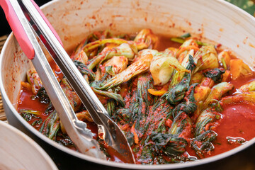 Bok choy kimchi lightly seasoned with chilli and garlic. Fresh, mildly spicy and delightfully crisp.