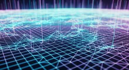 abstract, holographic, mesh, grid, 3D, neon, lines, futuristic, digital, technology, glowing, cyan, purple, wireframe, perspective, modern, wallpaper, virtual, sci-fi, light, cyber, innovation, backgr