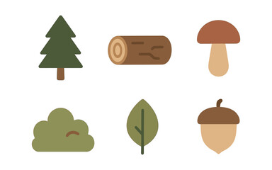 Fototapeta premium Charming forest icons set in minimalist flat design with nature elements