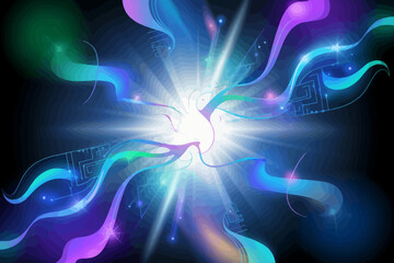 Abstract Energy Burst with Glowing Lights and Flowing Shapes in Vibrant Colors for Modern Technology Concepts