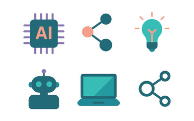Fototapeta premium Technology icons: ai, connectivity, and innovation concepts in flat style
