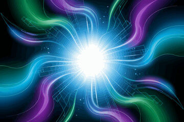 Abstract Energy Burst with Flowing Light Trails and Vibrant Colors for Modern Technology and Science Visuals