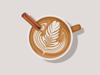 Delicious Latte Art with Cinnamon Stick a Cozy Coffee Break Illustration Perfect for Food and Drink Designs