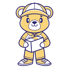 Delivery Bear Mascot Holding Package Vector Illustration for Logistics and Shipping Services