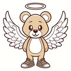 Cute Angel Teddy Bear with Wings and Halo Illustration