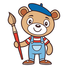 A Cartoon Bear Artist with a Paintbrush A Fun and Playful Illustration