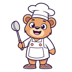 Adorable cartoon bear chef character holding a ladle and ready to cook delicious food in the kitchen!