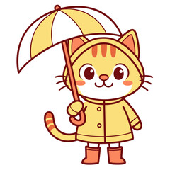 A Cheerful Cartoon Cat's Rainy Day Adventure Embracing the Elements with Joy and Whimsy
