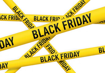 Yellow caution tape with black text black friday scattered on a transparent background, isolated on transparent background