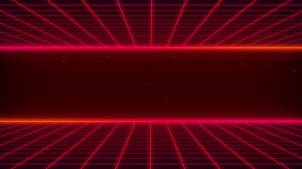 4K futuristic synthwave abstract red hot pink and orange color 80s style retro minimal background animated. Sci-fi seamless looping animation with two grid on top and the bottom - Powered by Adobe